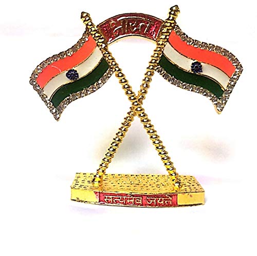 Generic Indian Tricolor Flag Symbol in Brass Material for car Dashboard | Home Decor | Office Table or Gifting Purpose-image-29