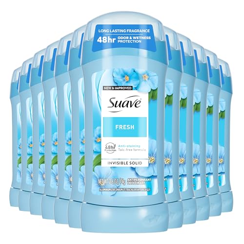 Suave Antiperspirant Deodorant For Women Invisible Underarm Deodorant 48hr Odor & Wetness Protection Fresh Sensitive Skin Deodorant Solid Stick 2.6 oz (12 Bulk Pack)