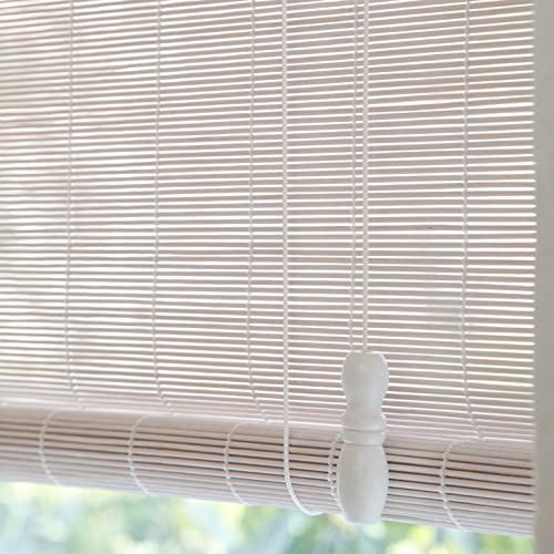 White Bamboo Roller Blind,Natural Roman Roller Shades,Light Filtering Roll Up Shutter,Wood Window Shades Blinds with Lift,Blackout Curtain for Indoor Home,Office,Kitchen,Custom (W90xH160cm/36x63in)