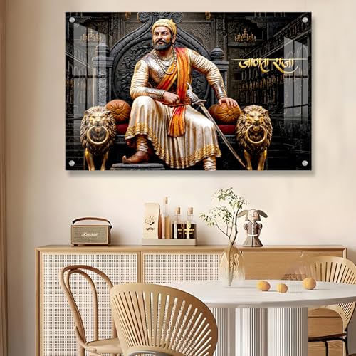 Image of The Hanging Story Chhatrapati Shivaji Maharaj Premium Acrylic Wall Frame | Modern Wall Painting for Living Room Bedroom | Office Decor, Home Decoration, Motivational Warrior Art(24x36 inch)
