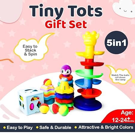 Image of Prime Kindergarten Learning Stacking 6 Rings Multi-Colour Toddler Activity Toys for Kids, Toddlers, Children (5 in 1 Stacking Toy)