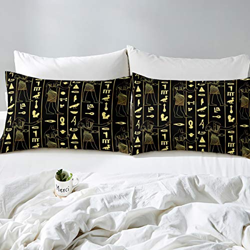 Egypt Duvet Cover Set Ancient Egyptian Script Comforter Cover Set for Kids Boys Teens Pharaoh Pyramid Bedding Set Tribal Culture Quilt Cover Bedroom Collection 3Pcs Super King - Image 3