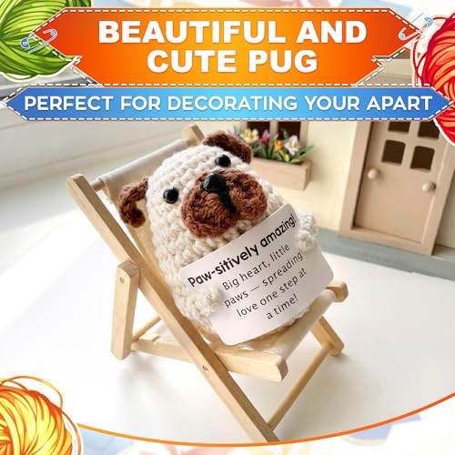 Reluen Crochet Dog, Big Heart Little Paws Handmade Puppy Crochet Animal with Inspirational Affirmation Card, Cute Crochet Desk Buddy Decor Gift for Dog Lovers Women Men Mom Daughter Friend Coworker — view 6