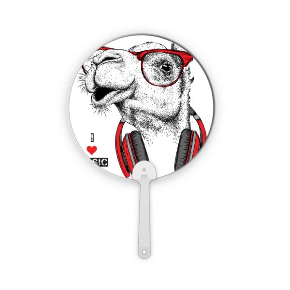 Casque de musique rock sur éventail décoratif rond camel en plastique