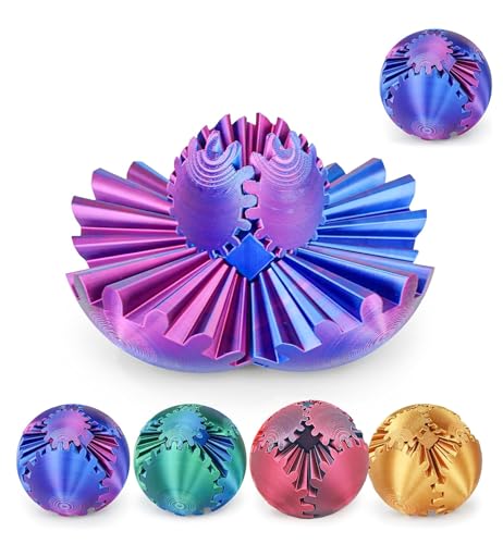 Gear Ball 3D Printed Spin Ball or Cube Fidget Toy,Gear Sphere Fidget Toy,for Stress and Anxiety Relief, Stress Ball GearSphere Desk Toy for Kids (Blue Purple)