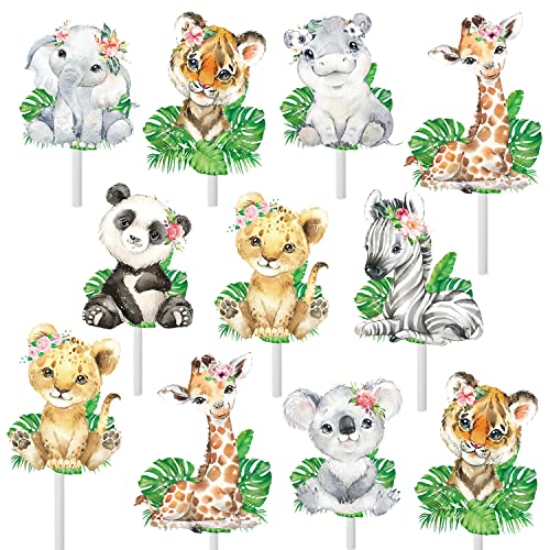 48Pcs Jungle Safari Animal Cupcake Toppers Wild One Animal Birthday Cake Toppers Jungle Party Decoration For Safari Animal Theme Birthday Party Baby Shower Supplies #TOP3