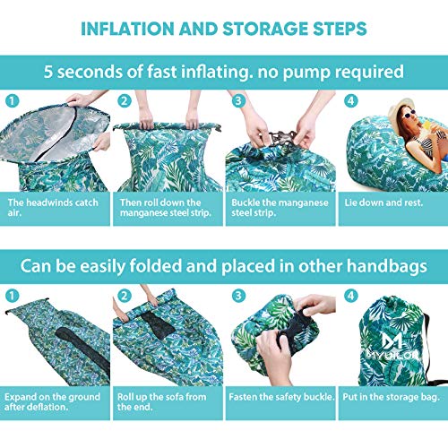 Myuilor Lounger Chair Air Sofa Couch Inflatable Hammock Ergonomic Beach Bed Waterproof Anti-Air Leaking for Camping Hiking Travel Beach Picnic Lakeside, No Pump Required (Green) - Thumbnail 7