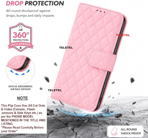 Image of TELETEL Quilt Leather Magnetic Closure | Cards & Cash Pockets Wallet Mobile Case | Phone Flip Cover - Pink for Vivo V20