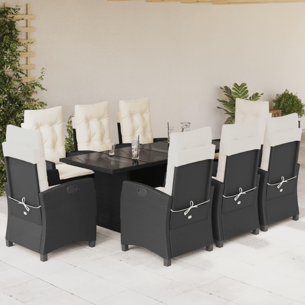 KCCKOM Garden Furniture Set 9 Piece Patio Dining Set with Cushions Black Poly Rattan