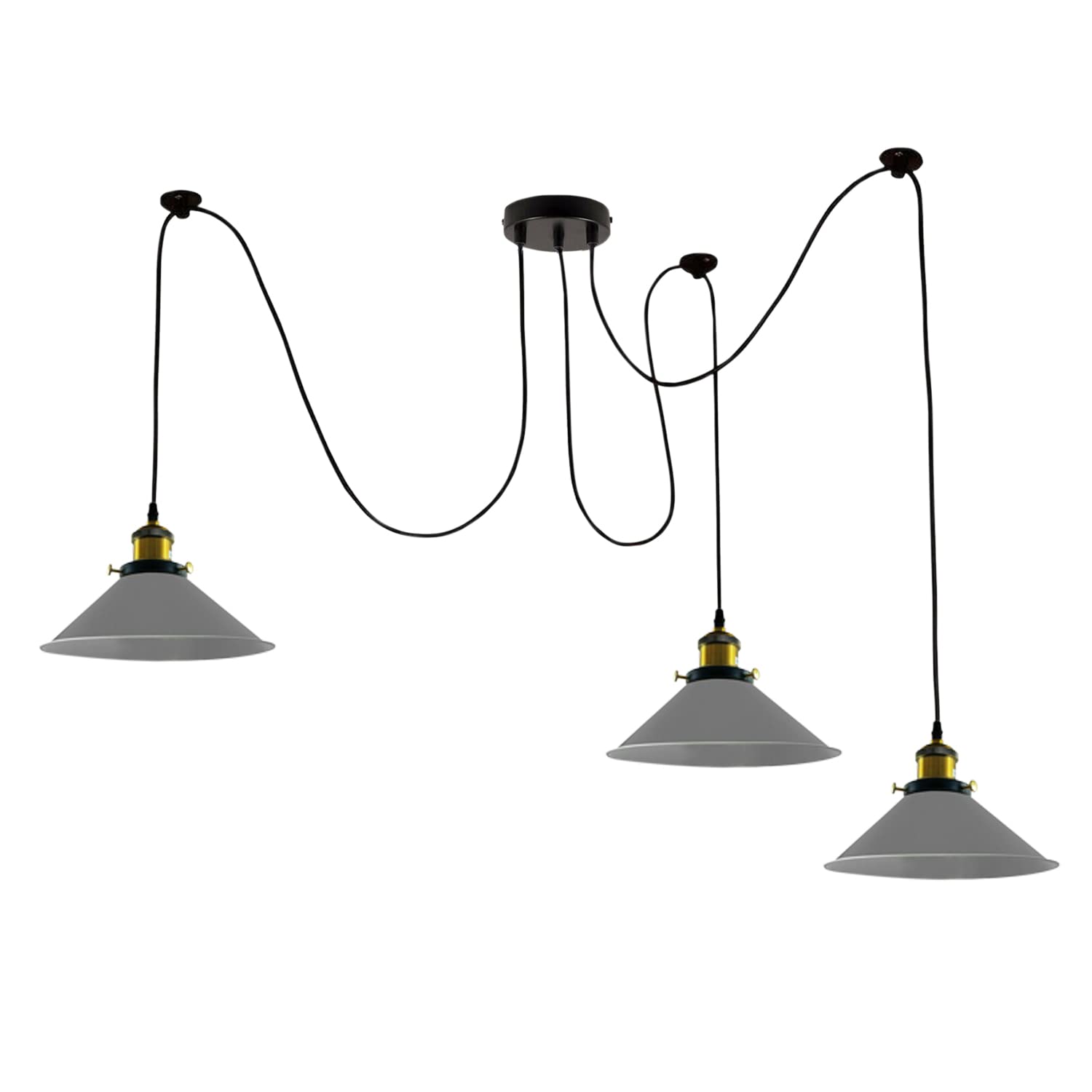 LEDSone Modern Ceiling Spider Light Large Spider lamp Heads Clusters of Hanging Grey Cone Shades Ceiling Braided Pendant Lamp Lighting. (3 Head, Without Bulb)