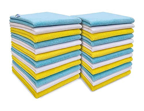 Image of SOFTSPUN Microfiber Basic Cleaning Cloths 24 pcs 40x40cms 220GSM Multicolor! Highly Absorbent Lint and Streak Free Multi Purpose Wash Cloth for Kitchen Car Window Stainless Steel Silverware.