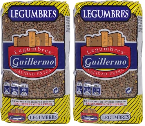 Guillermo | Lenteja pardina - Paquete 1 kg. | Calidad Extra | Hidratos de carbono de calidad | No necesita apenas estar a remojo antes del cocinado gracias a su pequeño tamaño (Paquete de 2)