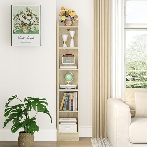 Hzuaneri Librería, Estantería Libros 6 Niveles, Estantería de Almacenaje, para Objetos de Colección, Paneles Ajustables, para Salón, Oficina, 24 x 30 x 170 cm, Color Roble BC06916X