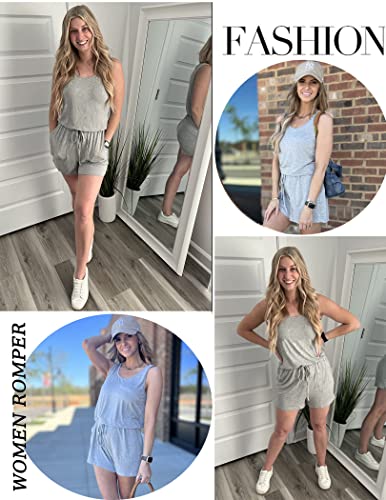 Image of ADOME Rompers for Women Summer Sleeveless Scoop Neck Tank Top Casual Short Jumpsuit Rompers with Pockets