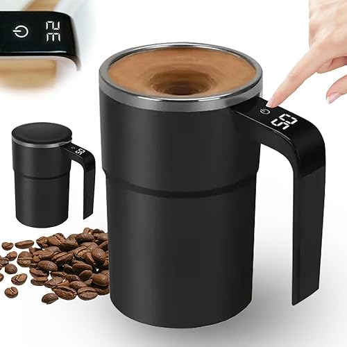 Taza de café con agitación magnética automática, taza de mezcla automática con tapa para leche, cacao y otras bebidas, acero inoxidable (color negro)