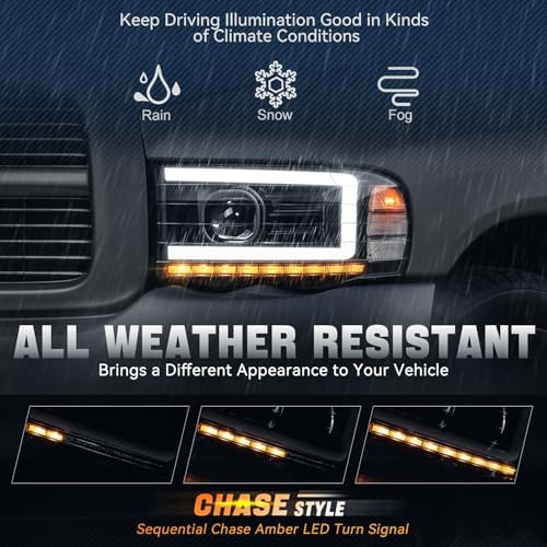 Image of Auto Dynasty LED DRL Headlight fit 02-05 Dodge Ram 1500 2500 3500, Black | Auto Dynasty LED DRL Headlight for 02-05 Dodge Ram 1500 2500 3500, Sequential Turn Signal Projector Headlights, Black Clear