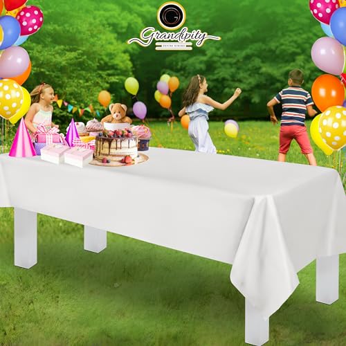 Grandipity 12 Pack Premium Disposable Plastic Tablecloth 54 Inch. x 108 Inch. with 0.3mm Thickness Table Cover - White - Image 3