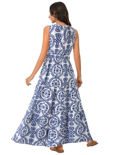 Image of Rooscier Women's Sleeveless Boho Maxi Dress | Halter Neck Print Tiered A Line Beach Dresses