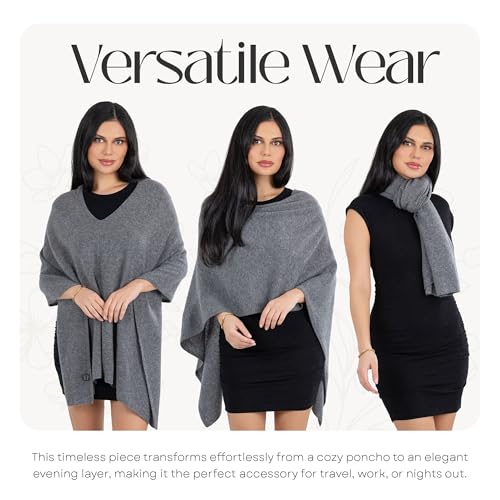 Image of Velanio Cashmere Poncho for Women - 100% Mongolian Wrap & Dress Topper