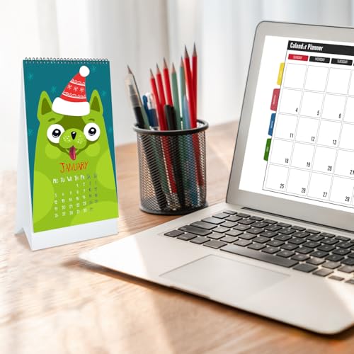 Image of PAPER PLANE DESIGN 2026 Table Calendar - Cute Dog Theme Desk Calendar | 4x8 Inch Spiral Stand for Pet Lovers, Home, Study Table & Office Decor