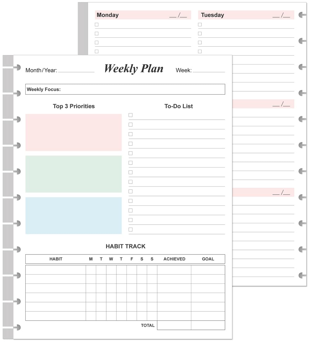 Photo 1 of (2-Pack) Weekly Planner Undated Refills - Letter Size 106 Sheets/212 Pages Colorful Weekly Planner for 11-Disc Discbound, TUL, 100 gsm White Paper, Lasts 2 Year, Undated, 8.5" x 11"