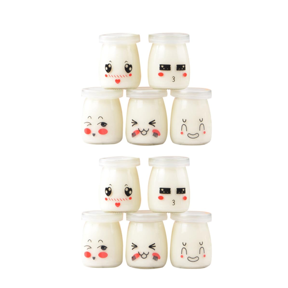 SOLUSTRE 10pièces Lot de Bocaux Verre pour Yaourt et Pudding Résistant Chaleur Motifs Visages Cartoon Aléatoires Pots de Dessert Pratiques et Durables Plusieurs styles