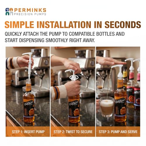 Image of Syrup Pump, Compatible with 750ml Torani, Davinci & Skinny, 2-Pack, White | Leak-free, 1 /4oz precision pump with locking nozzle. Great for coffee bar accessories, dirty soda stations & dessert sauces