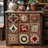 Azulejos Adhesivos Cocina Oro Navidad Rojo Vinilos Baño Pelar Y Pegar Impermeable para Muebles Chimenea Gabinete Vinilo Adhesivo Pared Cocina Decorativos 15x15 cm/24 Piezas