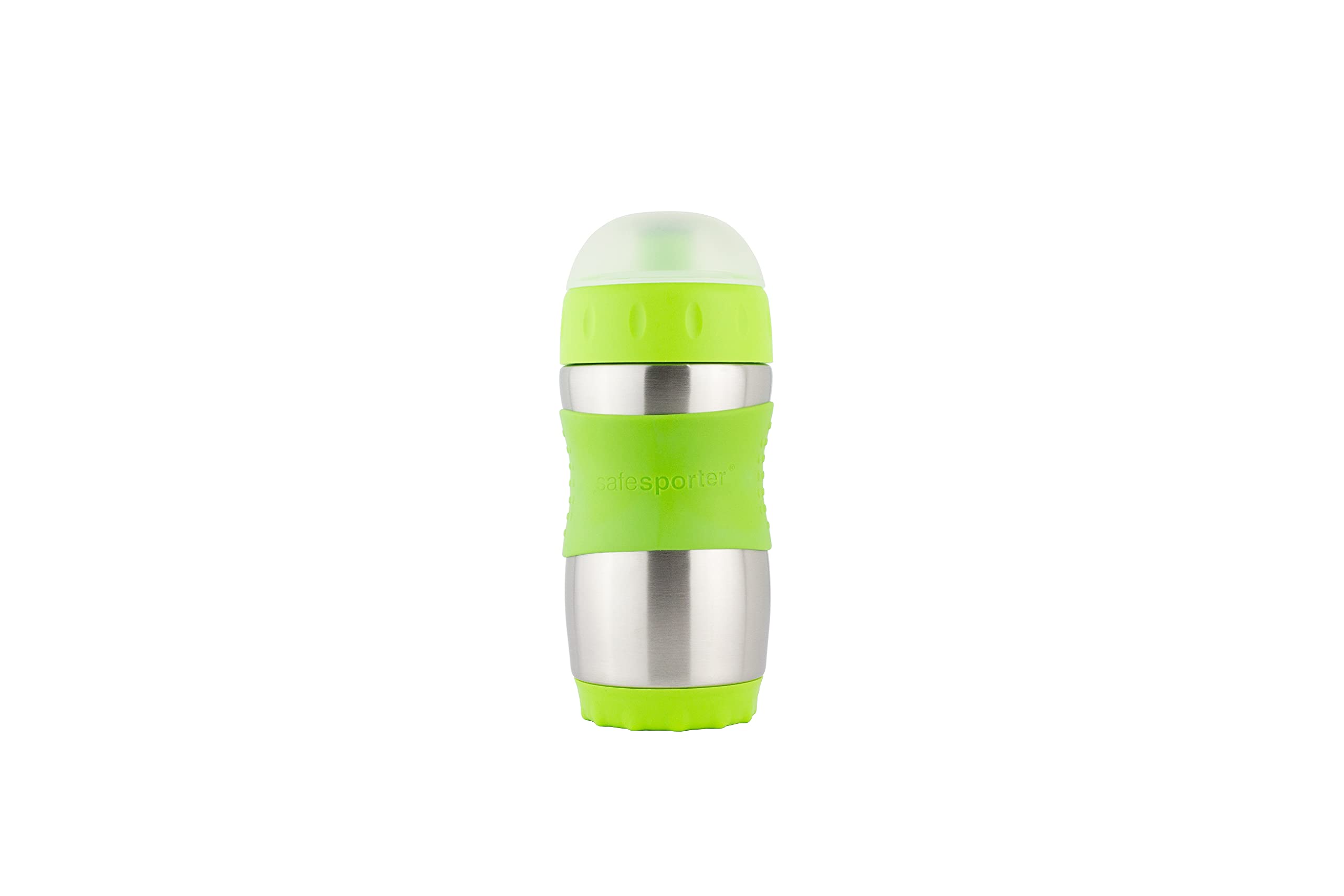 Kid Basix Safe Sporter, Lunch & Sport Stainless Steel Water Bottle, Easy Pull Spout, Mud Cap, Dishwasher Safe, Holds 12oz, Lime