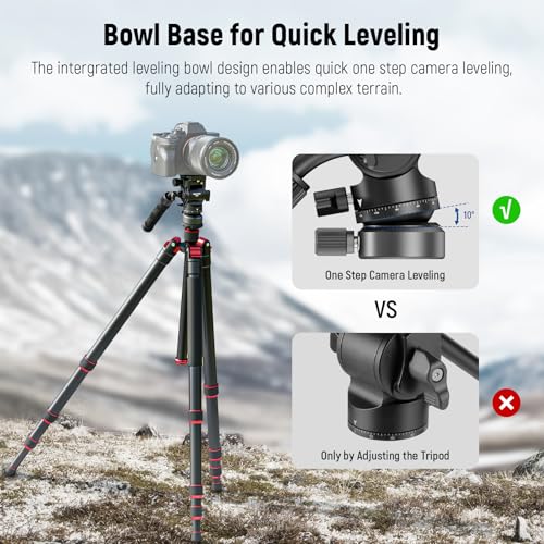 image for NEEWER Tripod Fluid Head with +/-10° Leveling Base, Metal Drag Pan Ti