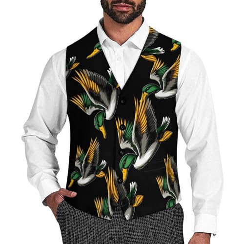 Flying Wild Mallard Duck Men's Suit Vests Business Formal Dress Vest V-Neck Waistcoat for Wedding Casual