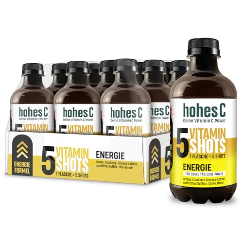 hohes C Vitamin Shots Energie (12 x 330ml) – Für die tägliche Power; mit Orange, Cranberry, Guarana Chili – vegan, ohne Zuckerzusatz & Konservierungsstoffe