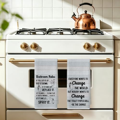 Image of 2 Pcs Funny Hand Towels for Bathroom, Humorous Quotes Hand Towels | Humorous Dish Cloths for Drying Dishes, Waffle Dish Towels for Bathroom Decor, Funny Gifts for Women Girls Friends