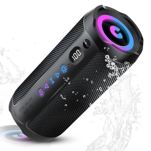 Enceinte Bluetooth Puissante 5.4 sans Fil avec Bass Puissantes, Haut-Parleur Portable 30W, LED Écran, Autonomie 30H,Son Surround à 360 degrés,Appairage TWS,AUX,TF...