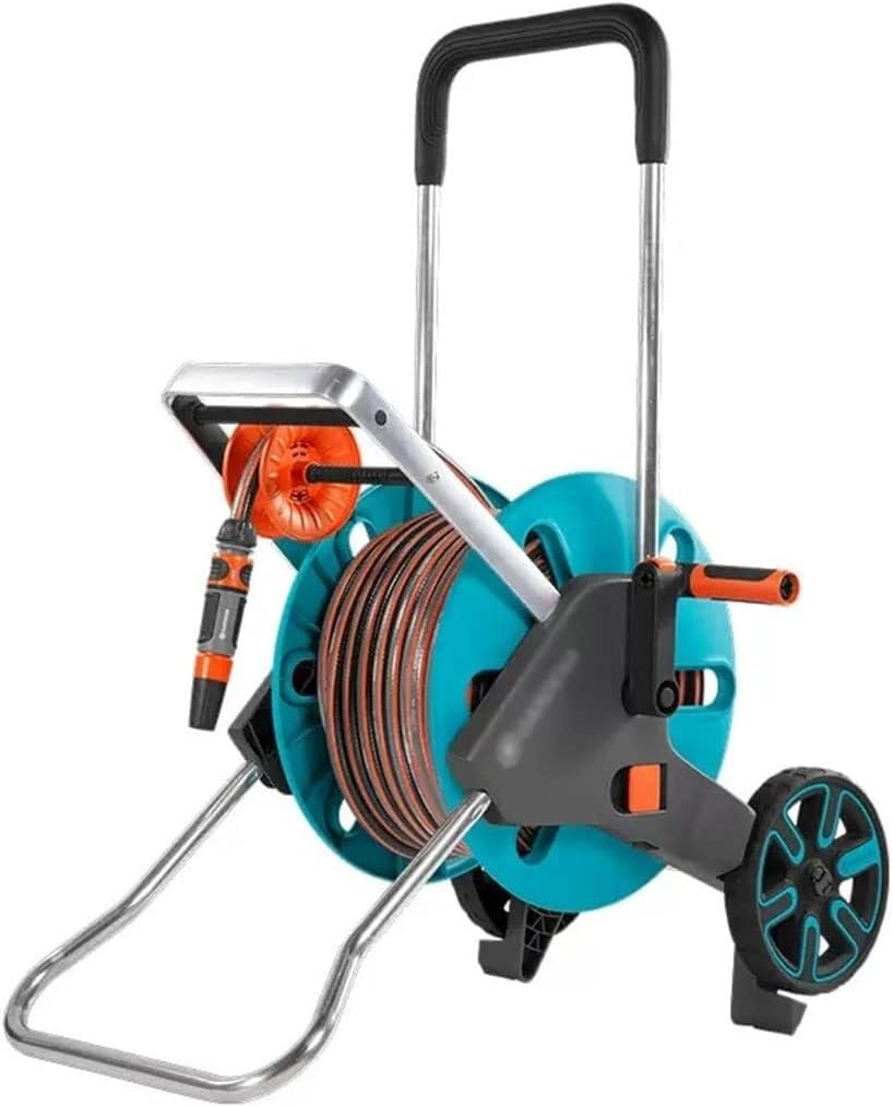 Portable Garden Hose Reel Cart With Wheels And Extendable Handle, Easy To Assemble Mobile Hose Storage Rack(Hose Cart+50m Pipe)