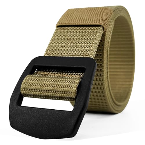 Men's Tactical Nylon Belt with Plastic Buckle Metal-Free Adjustable Webbing for Work & Outdoor