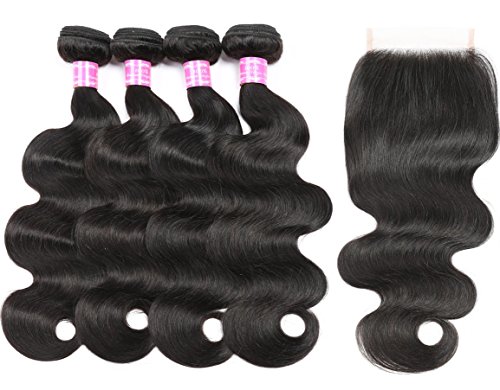 RUI MEI SI 8A Brazilian Virgin Hair body wave 4 Bundles with Closure 100% Unprocessed Human Hair Weave With Lace Closure (22 24 26 28+20)