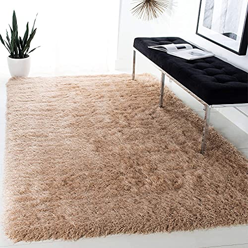 Image of Carpet for Living Room, 6x6 (Square) Feet Beige Solid Plain Modern Polyster Luster Shaggy Ultra Thick and Pluffy Soft Shag Area Rug for Your Bedroom, Kid Room, Office and Home