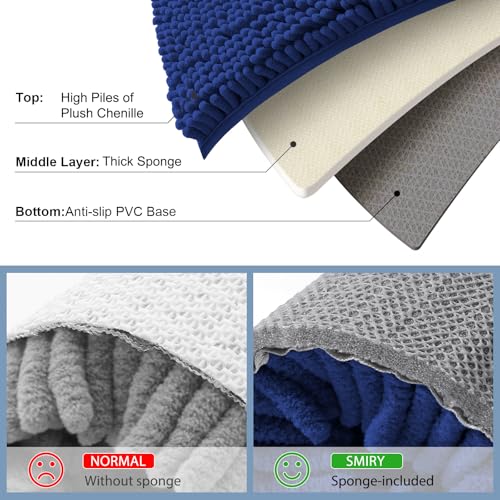 Image of Smiry Bathroom Rugs Set 2 Piece, Soft Absorbent Chenille Bath Mat and U-Shaped Toilet Rug Set, Non Slip Shaggy Bath Carpet for Tub, Shower and Floor (30x20+24x20, Royal Blue)