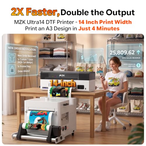 Image of MZK A3 Plus DTF Printer F1080 Printhead Durable and Anti-Blocking(XP600 Gen2),Automatic Timed Cleaning Mode+Ink Anti-Clog Filter (Black, A3 F1080 DTF Printer+Powder Shaker+Purifier)