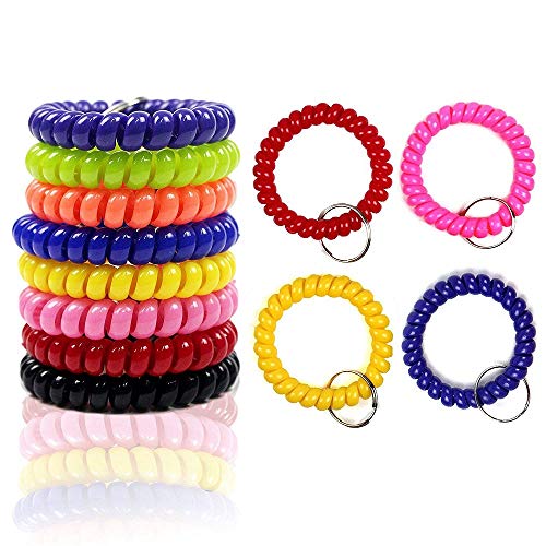 HEHALI 12Pcs Wrist Coil Wrist Keychain Colorful Stretch Key Chain For Gym, Pool