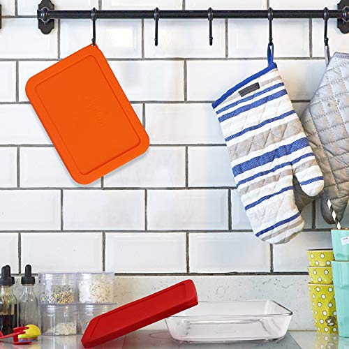 Sophico 3 Cup Rectangle Silicone Storage Cover Lids Replacement For Pyrex 7210-Pc Glass Bowls (Container Not Included) (Red-Orange, 4 Pack) #TOP4