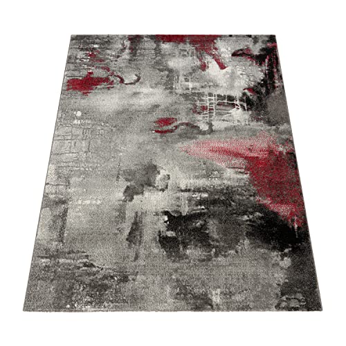 Tapis design moderne effet toile splash marbré rouge 160x230 cm
