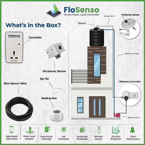 Image of Smart Water Level Controller- FloSenso Fully Automatic Water tank Level Controller (Wi-Fi /Mobile app controlled) Water management device (16 Amp Wired)