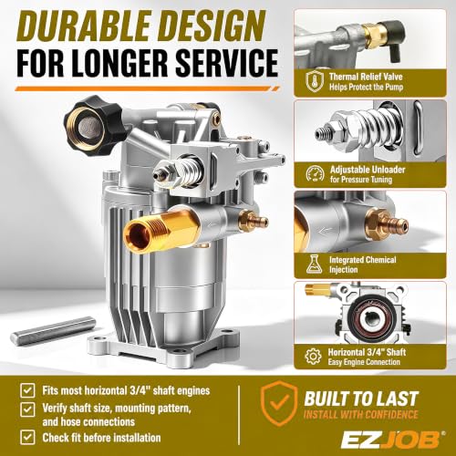Image of 3000PSI Pressure Washer Pump 3 /4 inch Shaft, Horizontal Power Washer Pump | Replacement Power Washer Pumps for Power Washer, Compatible with Simpson, Dewalt, Westinghouse, Ryobi More Gas Washer