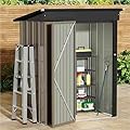 JUMMICO Metal Outdoor Storage Shed 5 x 3 FT Metal Shed with Lockable Door,Waterproof Garden Tool Shed Storage House for Backyard Patio Lawn, Brown