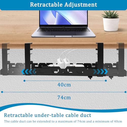 YTACREA Under Desk Cable Management, Expandable 40-74cm Cable Tray No Drill, Under Desk Cable Management Tray - Image 3