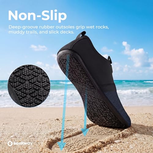 Image of SEEKWAY Water Shoes Quick-Dry Aqua Socks Barefoot Slip-on for Beach Pool Swim River Yoga Lake Surf Women Men Black SK001