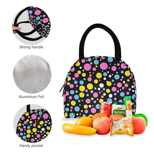 Backpack Lunch Bag Set Colored Dots Print, Big Storage Travel Backpacks with Insulated Lunch Box for Office Hiking Picnic4