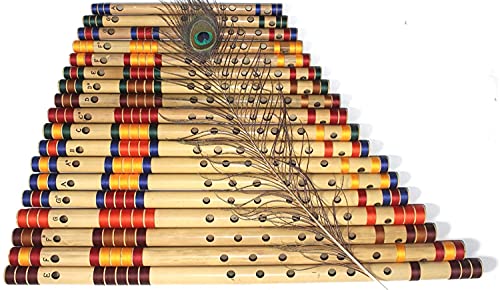 Image of 18 Indian Bamboo Flutes Set (E Base to A middle)
